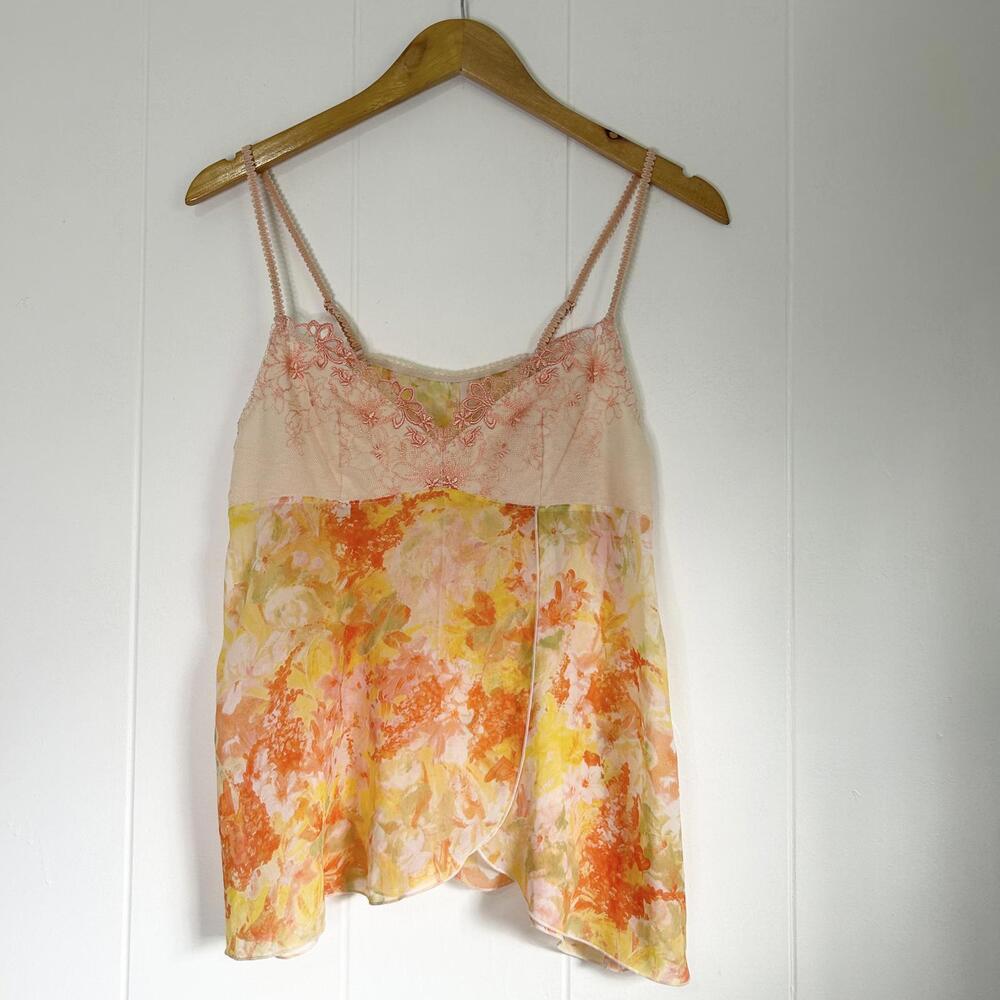Triumph Floral Lace Trim Sheer Fairy Boho Tank Top Blouse Women's Large